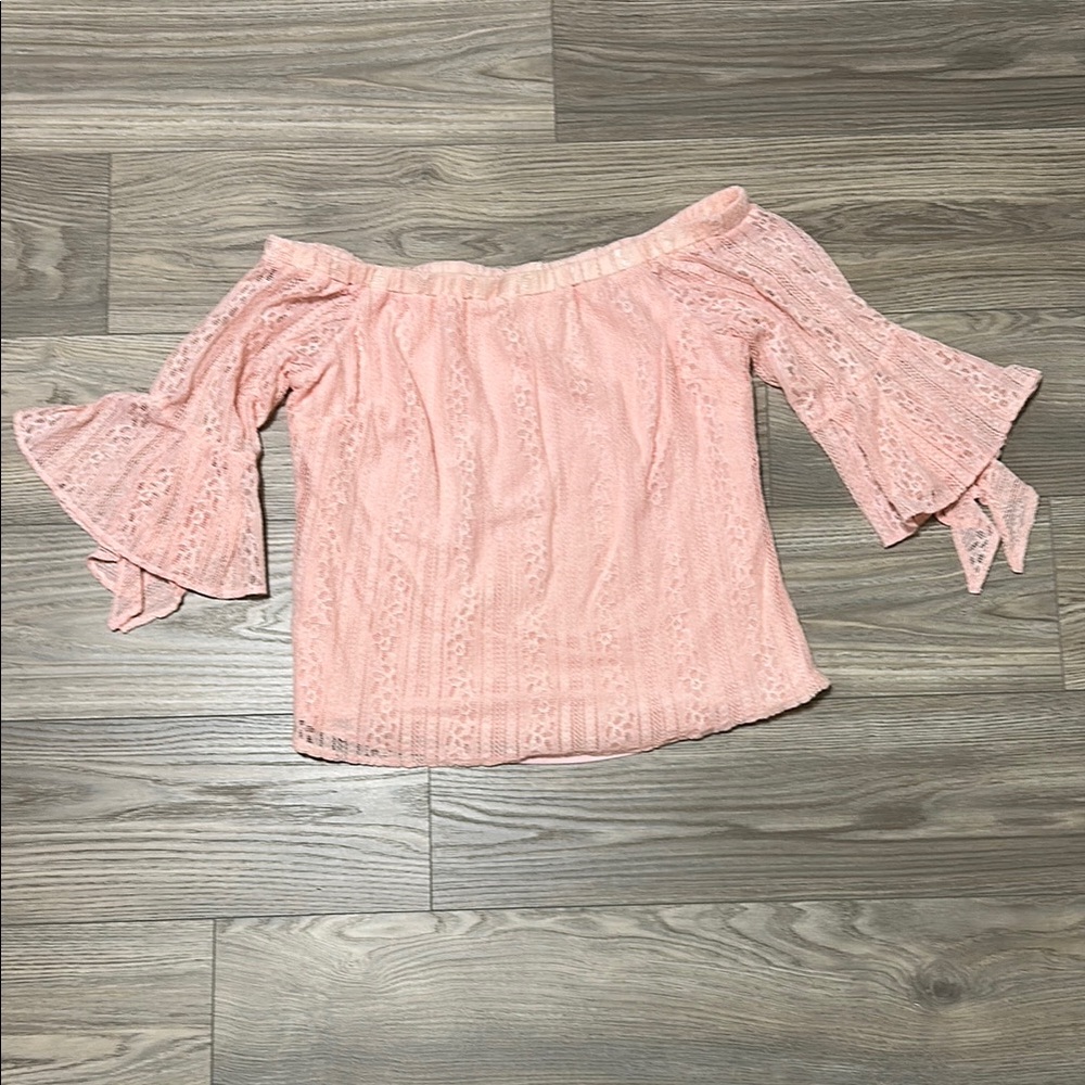 New York & Co - L - Pink Lace Cold Shoulder Top